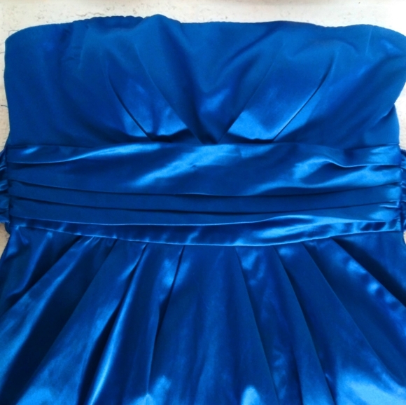 Satin Blue Strapless Mini Cocktai Dress - Picture 8 of 8